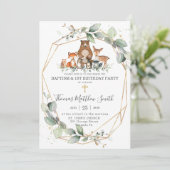 グリーンと森林の動物の洗礼と1歳の誕生日 招待状 (スタンド正面)