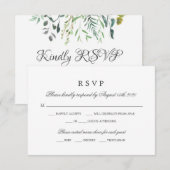 グリーンと植物の返信カード 料理の選択肢付き 出欠カード (正面/裏面)