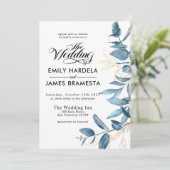 グリーンと水彩のユーカリを使ったおしゃれなウェディング 招待状 (スタンド正面)