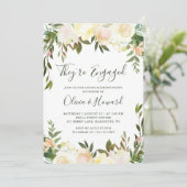 グリーンと水彩の象牙色の花のエンゲージメントパーティー 招待状 (スタンド正面)