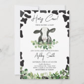 グリーンと牛の赤ちゃんのお祝い 招待状 (正面)