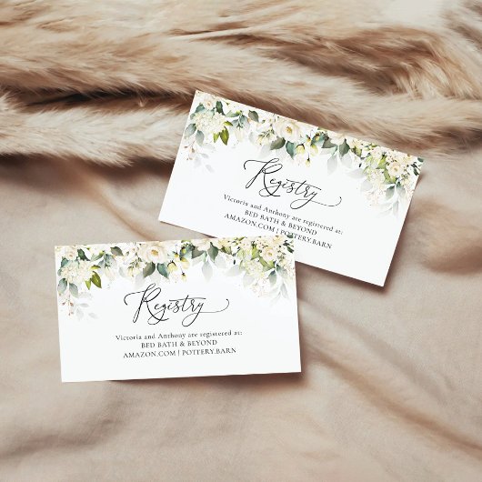 グリーンと白いバラのウェディングシャワー レジストリー エンクロージャーカード