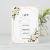 グリーンと白いバラのゴールドフレーム結婚式RSVP (スタンド正面)