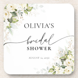 グリーンと白いバラのブライダルシャワーコースター コースター