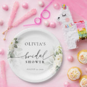 グリーンと白いバラのブライダルシャワー ペーパープレート (パーティー)