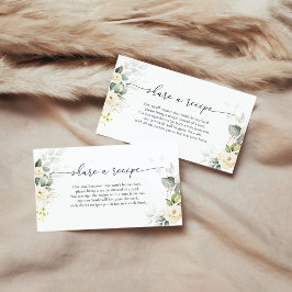 グリーンと白いバラのブライダルシャワー レシピリクエストカード エンクロージャーカード