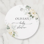 グリーンと白いバラのベビーシャワープレゼントタグ フェイバータグ (正面)