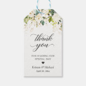 グリーンと白いバラの花のウェディングギフト感謝 ギフトタグ (正面)