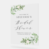 グリーンと白い花のグレーの結婚式前祝賀会 アクリルサイン (傾斜)