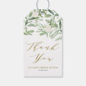 グリーンと白い花のゴールド ブライダルシャワー ギフトタグ (裏面)