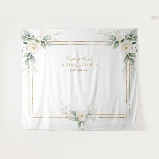 グリーンと白い花の写真小道具 ブライダルシャワー タペストリー (正面(横))