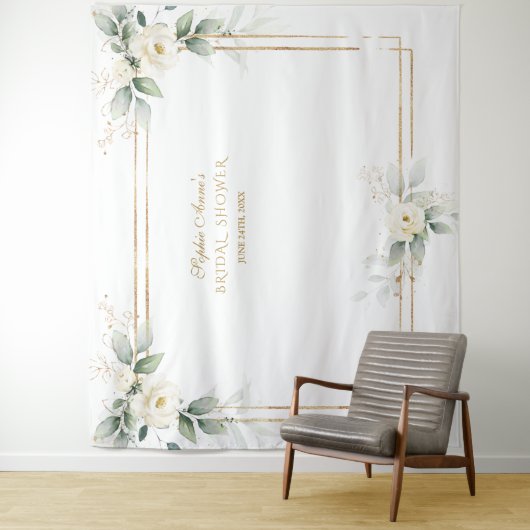 グリーンと白い花の写真小道具 ブライダルシャワー タペストリー (インサイチュ)