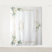 グリーンと白い花の写真小道具 ブライダルシャワー タペストリー (正面)