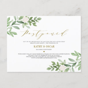 グリーンと白い花の写真　延期になった結婚式 案内ポストカード