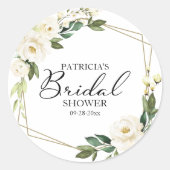 グリーンと白い花の幾何学的なデザインの結婚前お披露目パーティー ラウンドシール (正面)