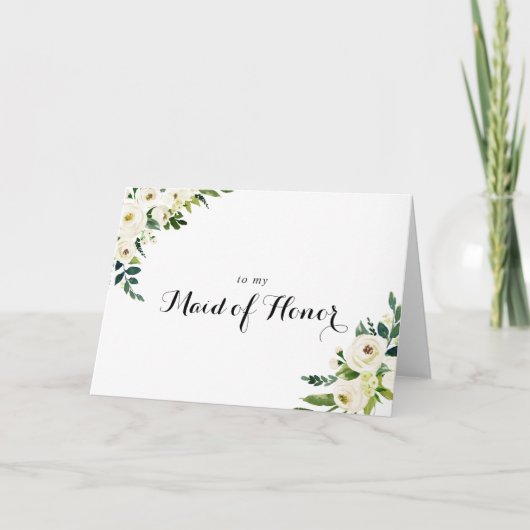 グリーンと白の花のブライダルパーティーへの感謝 サンキューカード (正面)