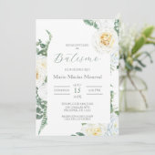 グリーンと白の花の洗礼 スペイン語招待状 招待状 (スタンド正面)