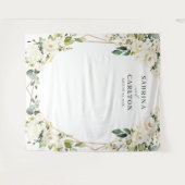 グリーンと白の花柄幾何学模様のウェディングバックドロップ タペストリー (正面(横))