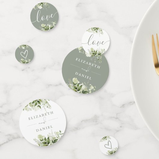 グリーンと花のエレガントなサージグリーンウェディング コンフェッティ