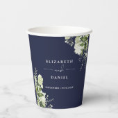 グリーンと花のエレガントなネイビーブルーの結婚式 紙コップ (裏面)