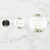 グリーンと花のエレガントなブラックとゴールドのウェディング コンフェッティ (裏面)