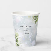 グリーンと花のエレガントなモダンな冬のウェディング 紙コップ (裏面)