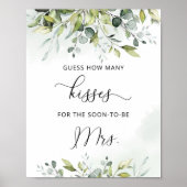 グリーンと花のキス数 ブライダルシャワーゲーム ポスター (正面)