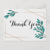 グリーンと花のゴールド箔の葉　ありがとう ポストカード (正面)