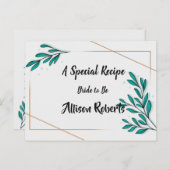 グリーンと花のゴールド箔の葉 ブライダルシャワー ポストカード (正面/裏面)