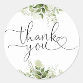 グリーンと花のハートスクリプト サンクス ラウンドシール (正面)