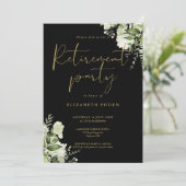 グリーンと花のブラックゴールドの退職パーティー 招待状 (スタンド正面)