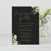グリーンと花のブラックゴールドエンゲージパーティー 招待状 (スタンド正面)