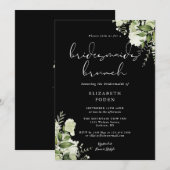 グリーンと花のブラック＆ホワイトの花嫁の友人向けのランチ会 招待状 (正面/裏面)