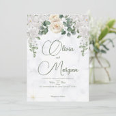 グリーンと花のマーブルウェディング招待状 招待状 (スタンド正面)