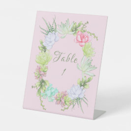 グリーンと花のリース ブライダルシャワーテーブル 台座サイン