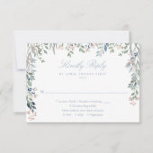 グリーンと花のワイルドフラワー ダスティーブルー ウェディング 出欠カード (正面)