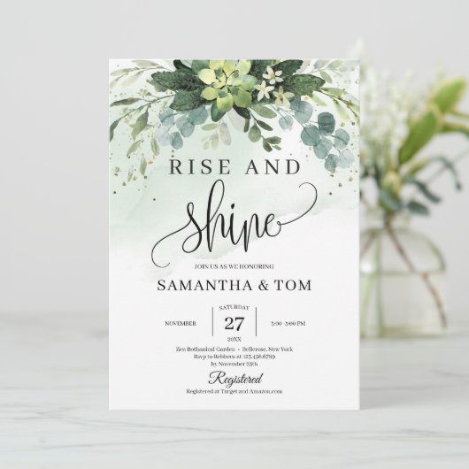 グリーンと花の多肉植物が咲き誇るウェルカムサイン 招待状 (スタンド正面)