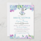 グリーンと花の錨の海事 ブライダルシャワー 招待状 (正面)