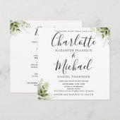 グリーンと葉のエレガントなスクリプトが一つになった結婚式の招待状 招待状 (正面/裏面)