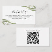 グリーンと葉のスクリプト結婚式の詳細 + QRコード エンクロージャーカード (正面/裏面)