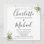 グリーンと葉のボタニカルエレガントスクリプトウェディング 招待状 (正面)