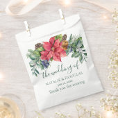 グリーンと葉のポインセチアのウェディング フェイバーバッグ (クリップ留めされた状態)