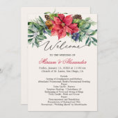 グリーンと葉のポインセチアの結婚式プログラム 招待状 (正面/裏面)