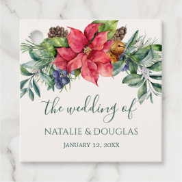 グリーンと葉のポインセチア ウェディング フェイバータグ