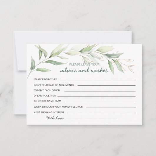 グリーンと葉の装飾 アドバイス&新夫婦へのメッセージ 招待状 (正面)