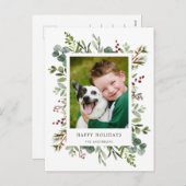 グリーンと赤いベリーのホリデー写真ポストカード シーズンポストカード (正面/裏面)