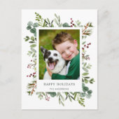 グリーンと赤いベリーのホリデー写真ポストカード シーズンポストカード (正面)
