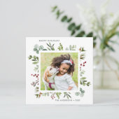 グリーンと赤いベリーのホリデー フォト スクエア カード (スタンド正面)