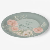 グリーンと赤面ピンクフローラ ペーパープレート (アングル)