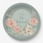 グリーンと赤面ピンクフローラ ペーパープレート (正面)